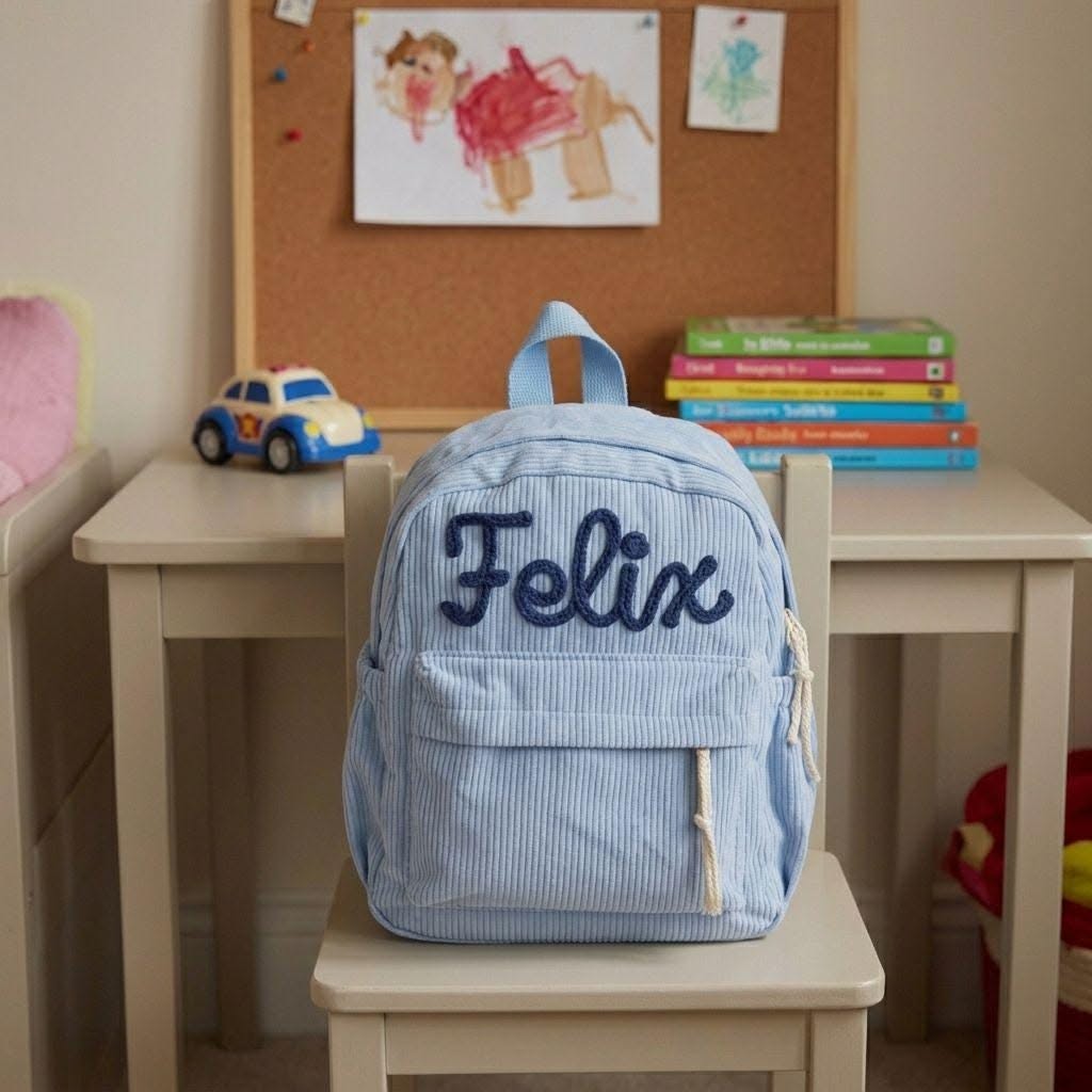 Personalised Kids Corduroy Backpack, Name Embroidered Nursery Rucksack, Back to School Bag, First Day of School Gift for Boys Girls