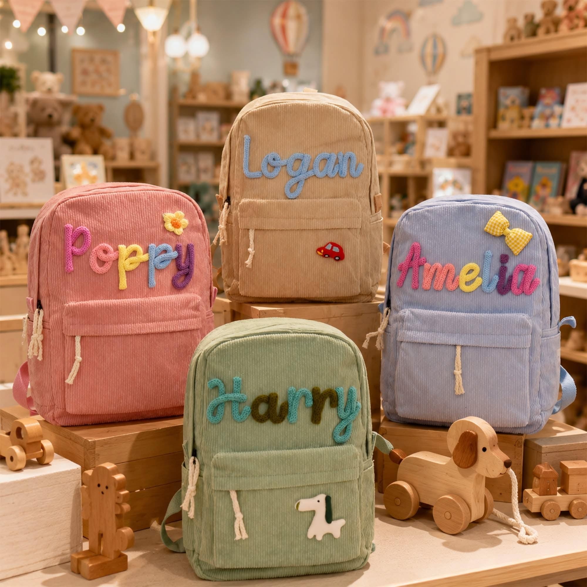 Personalized First Backpack Gift | Custom Name Kids School Bag | Corduroy Backpack for Girls