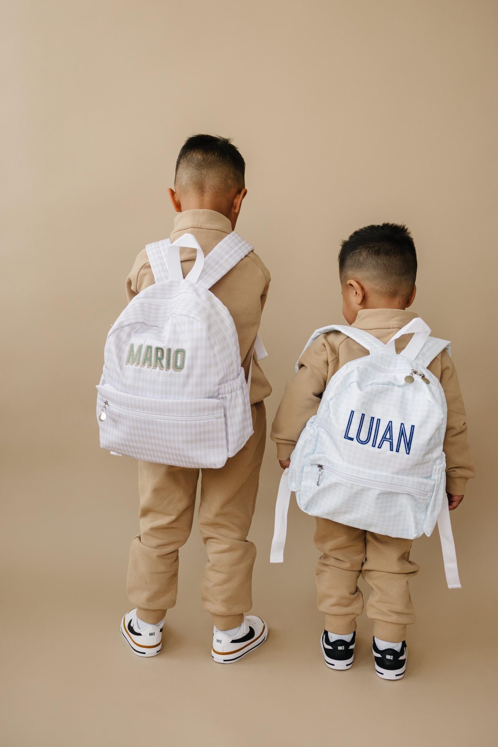 Personalized Gingham Toddler Backpack: Embroidered Tan Kids Backpack