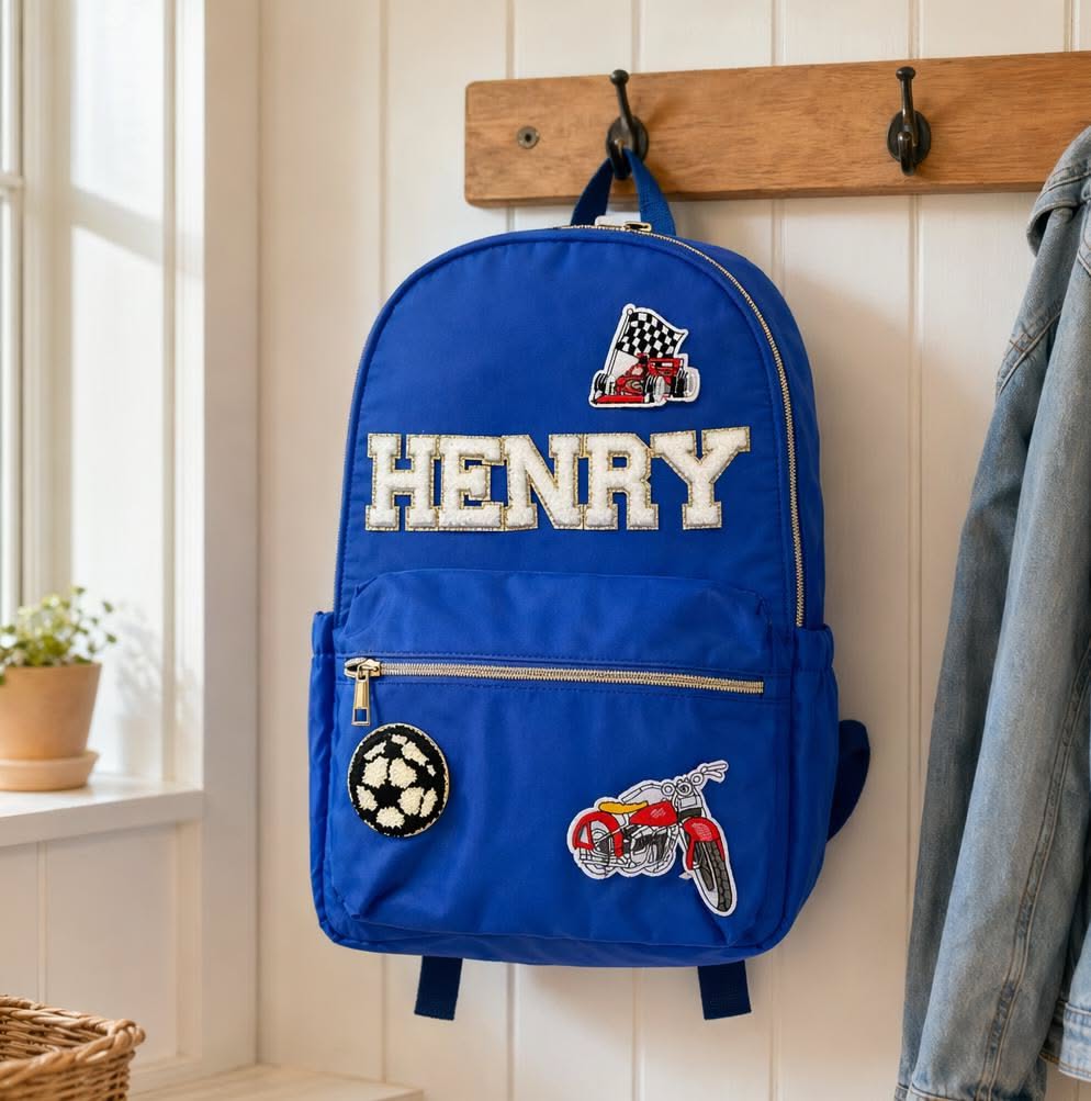 Personalized Nylon Backpack for Boys: Custom Name Patches, School Bookbag