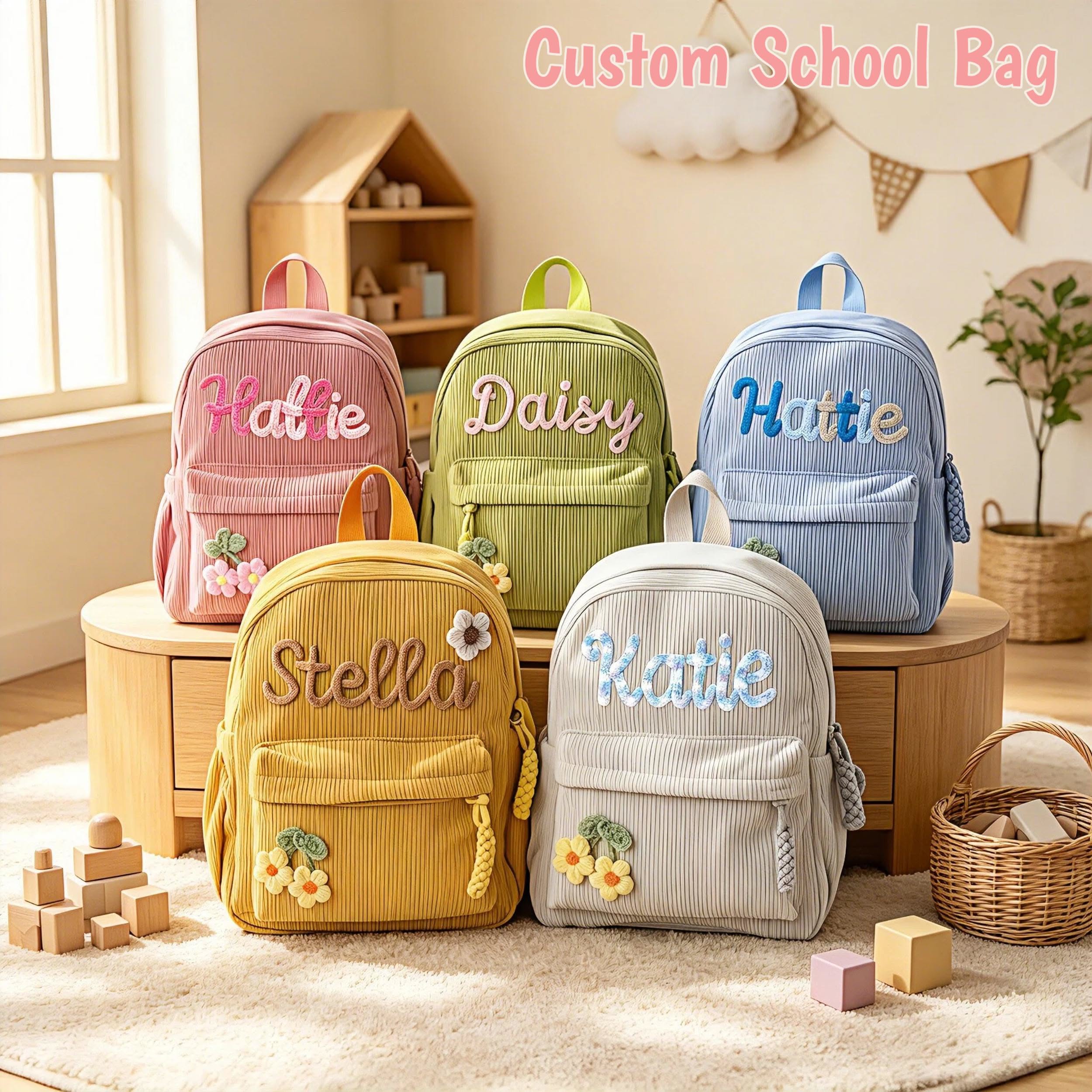 Personalized Kids Name Backpack, Corduroy Toddler School Bag, Kindergarten School Gift for Girls Boys