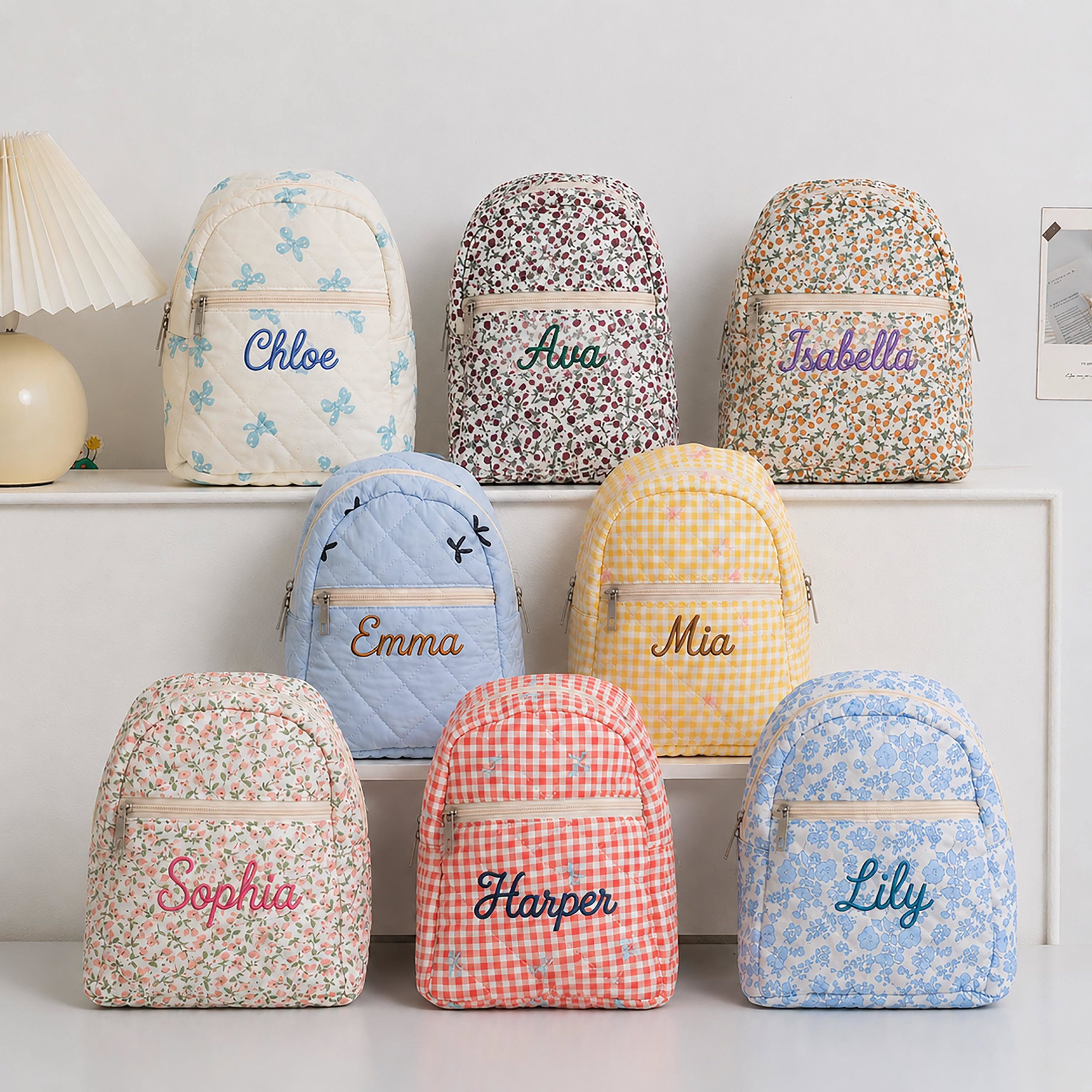 Personalized Mini Kids Backpack, Embroidered Name Girl Backpack, Quilted Toddler Backpack, Preschool Bag, Daycare Bag, Girls Birthday Gift