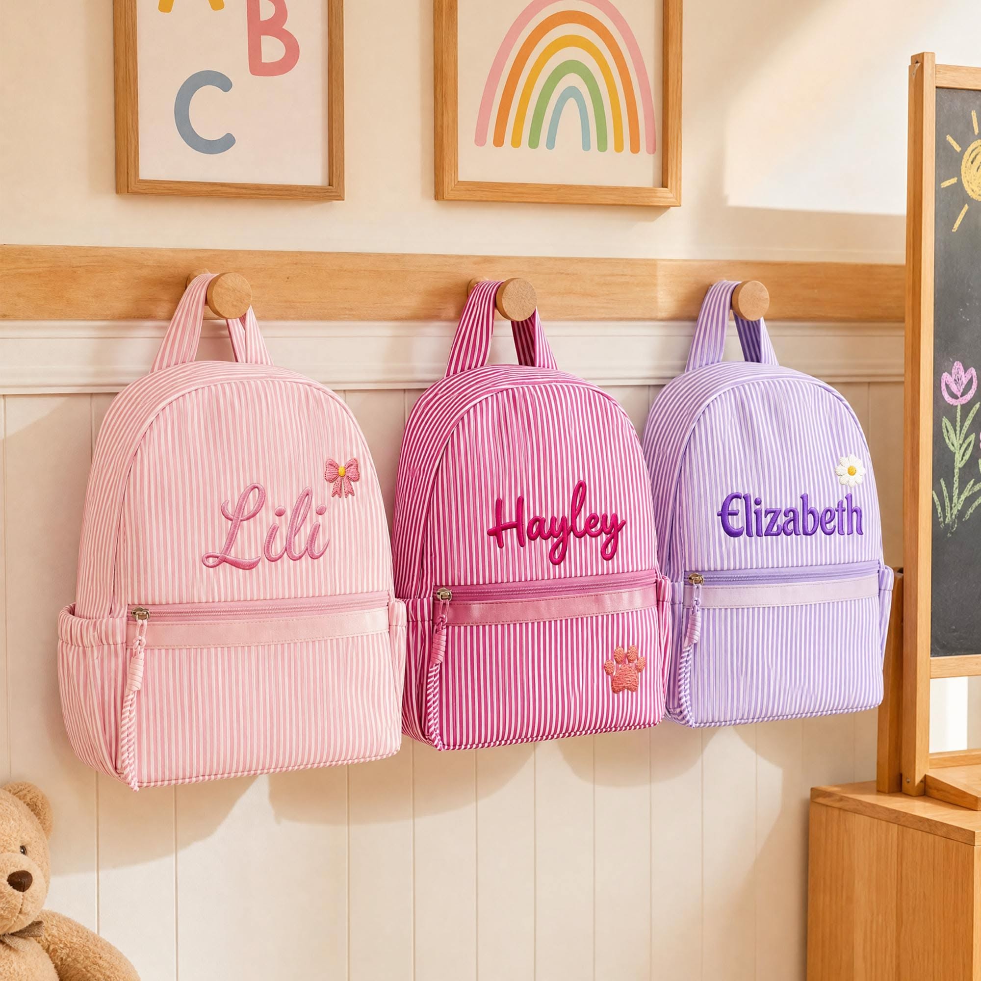 Personalized Striped Toddler Backpack, Custom Name Daycare Bag, Back to School Book Bag
