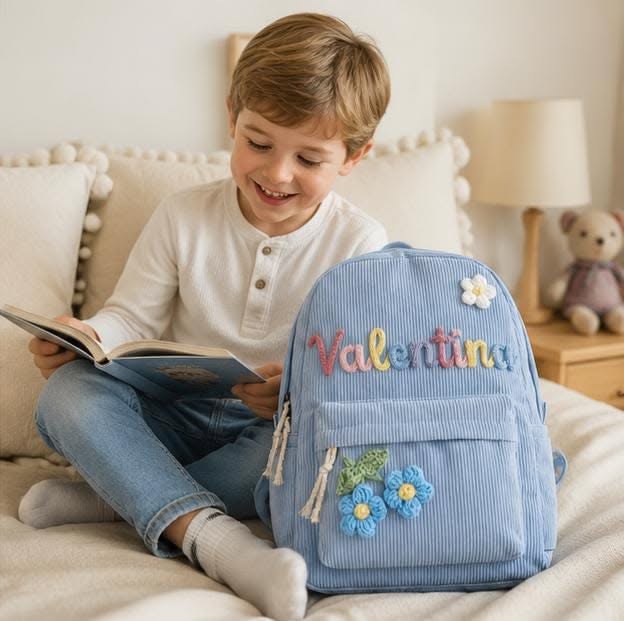 Personalized Kids Backpack with Embroidered Name, Soft Corduroy School Bag for Girls, Cute Preschool Backpack, Back to School Gift