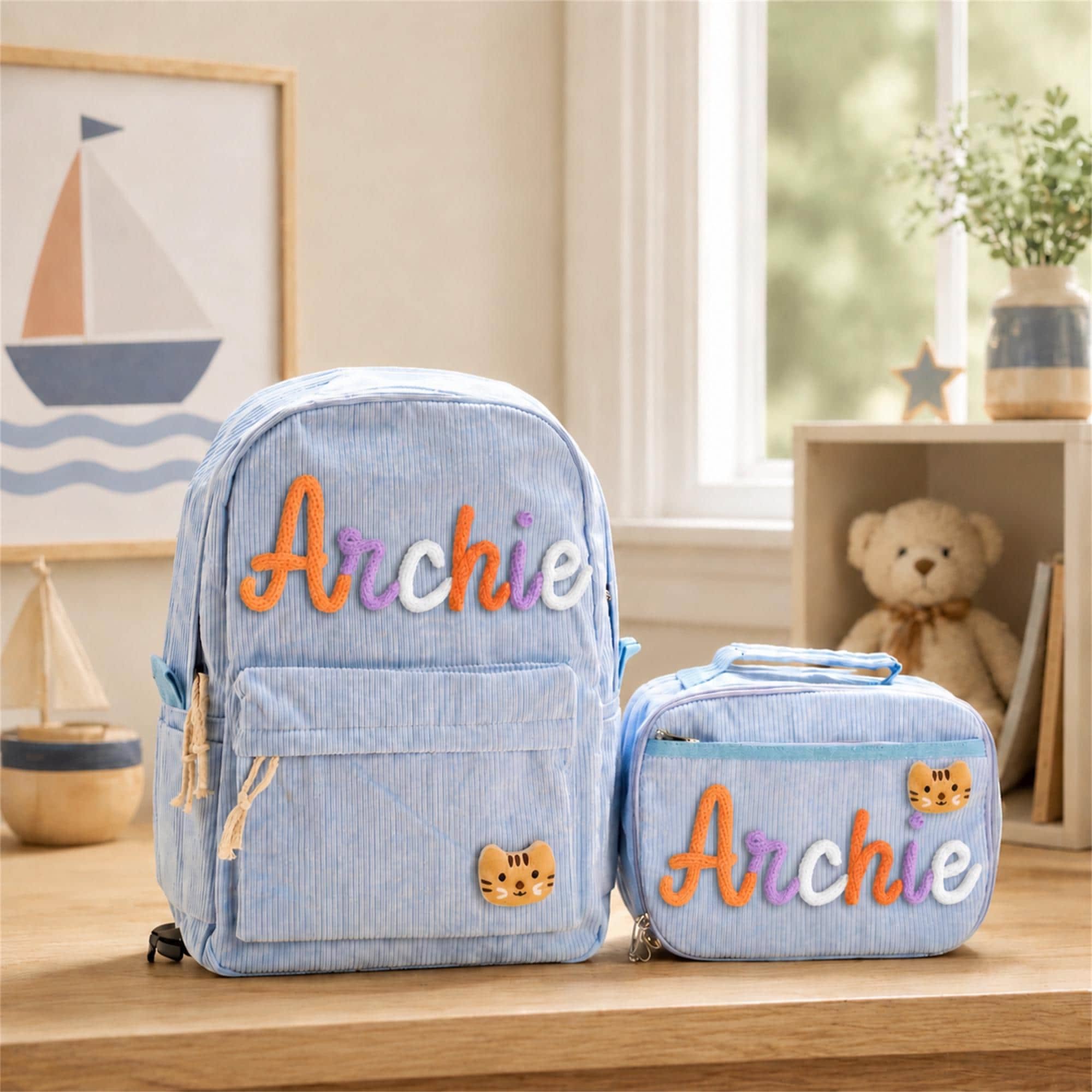 Cute Personalized Backpack and Lunch Bag Set for Kids, Custom Name School Bag Set, Adorable Back to School Gift for Toddler Girls Boys