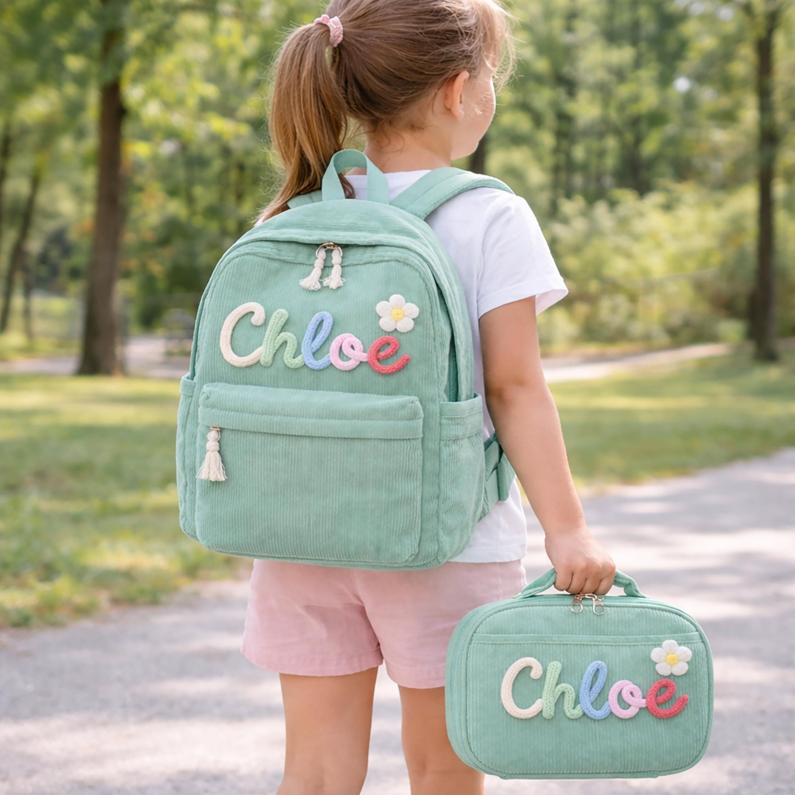 Personalized Kids Backpack Lunch Bag Set, Corduroy School Backpack, Kids School Bag, Custom Kids Name Lunch Bag, Kids Back to School Gift