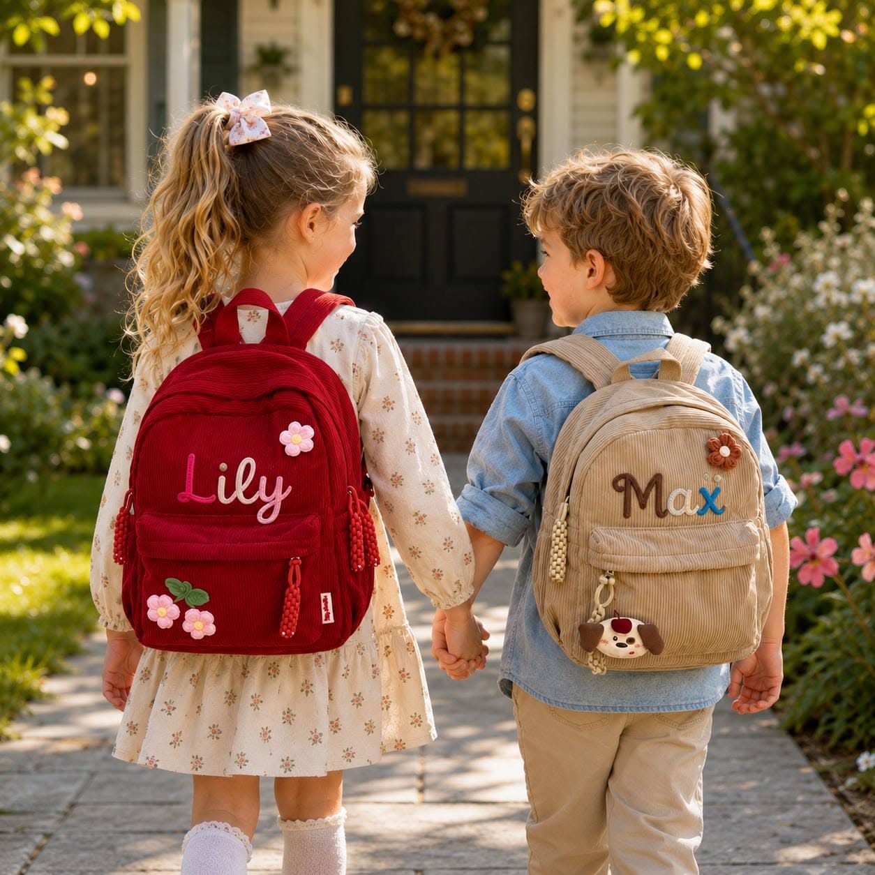 Custom Name Toddler Backpack, Personalized Preschool Backpack, Kids School Bag, Corduroy Daycare Backpack for Boys Girls