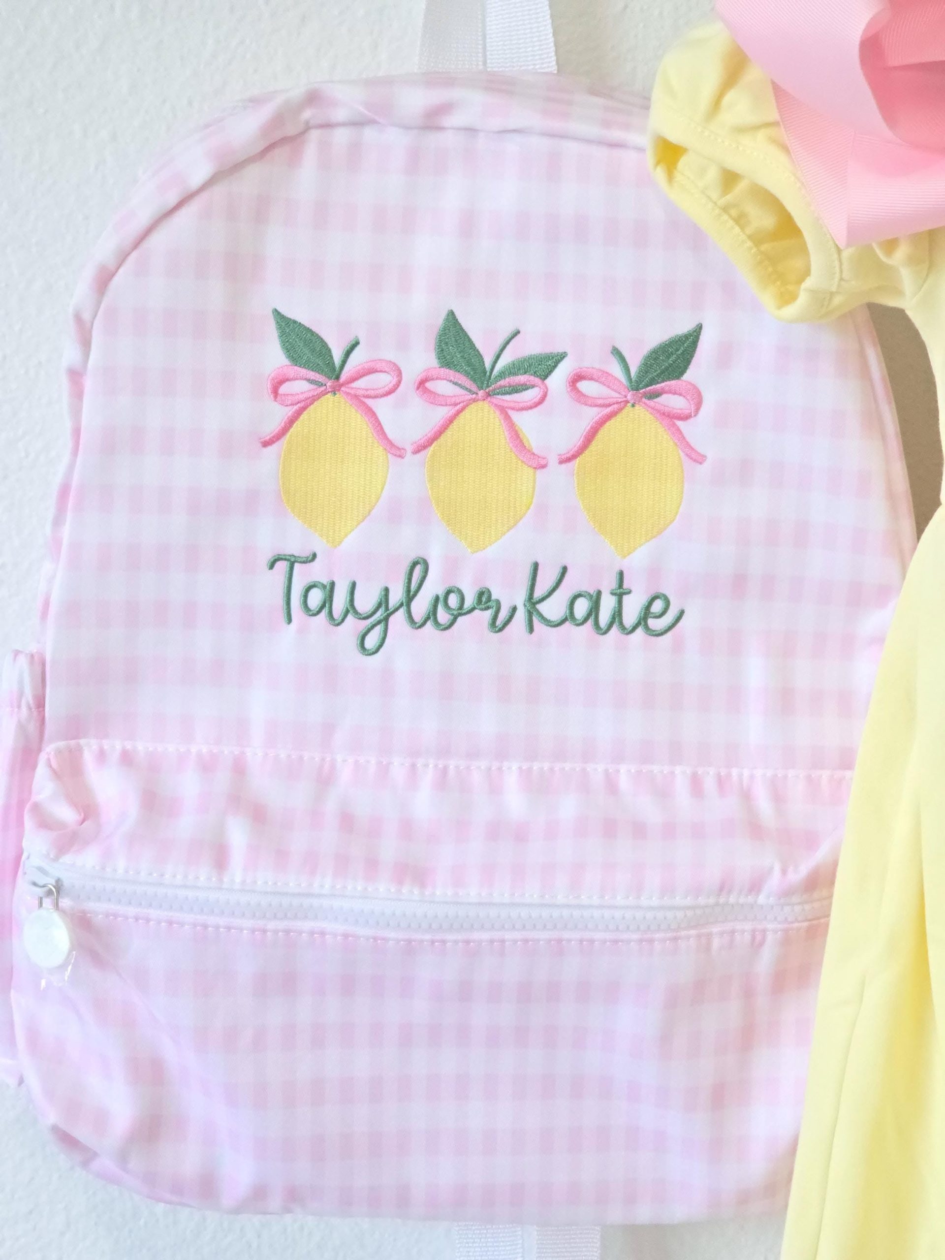 Personalized Gingham Backpack, Embroidered Name, Wipeable Nylon Toddler Bag