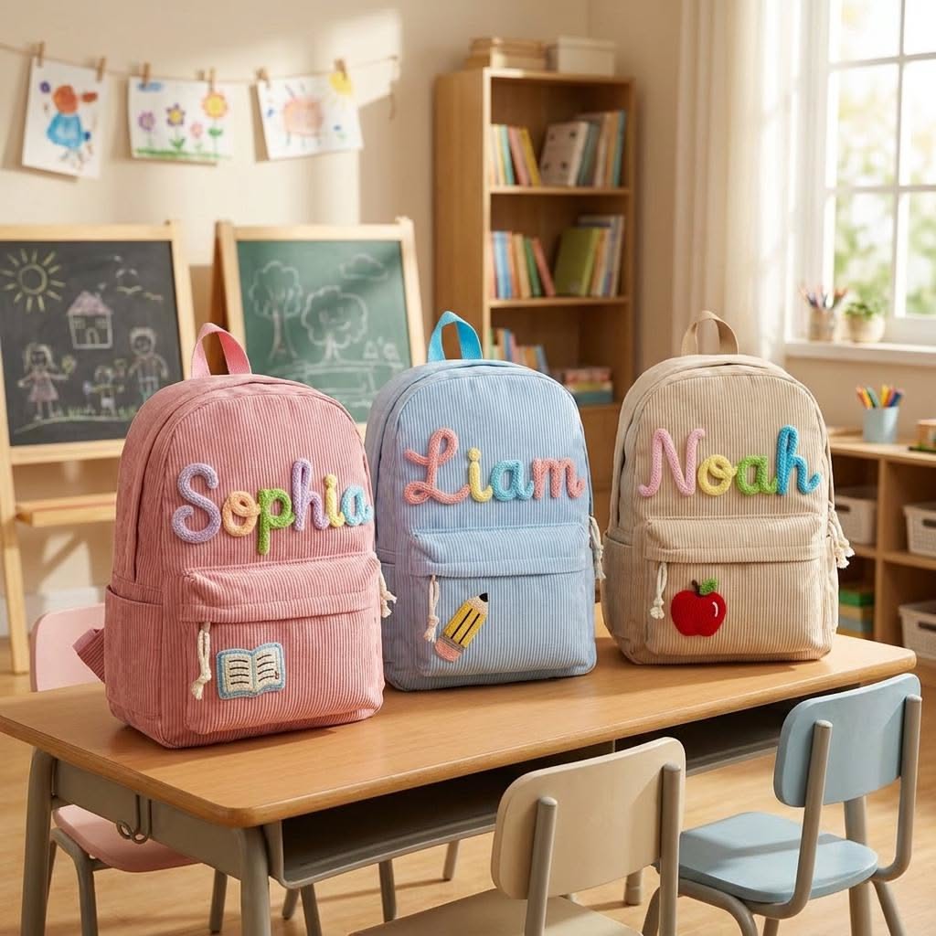 Personalized Corduroy Toddler Backpack, Custom Embroidered Name Kids Bag, Preschool Daycare Rucksack, Baby Girl Boy Child Birthday Gift Thid