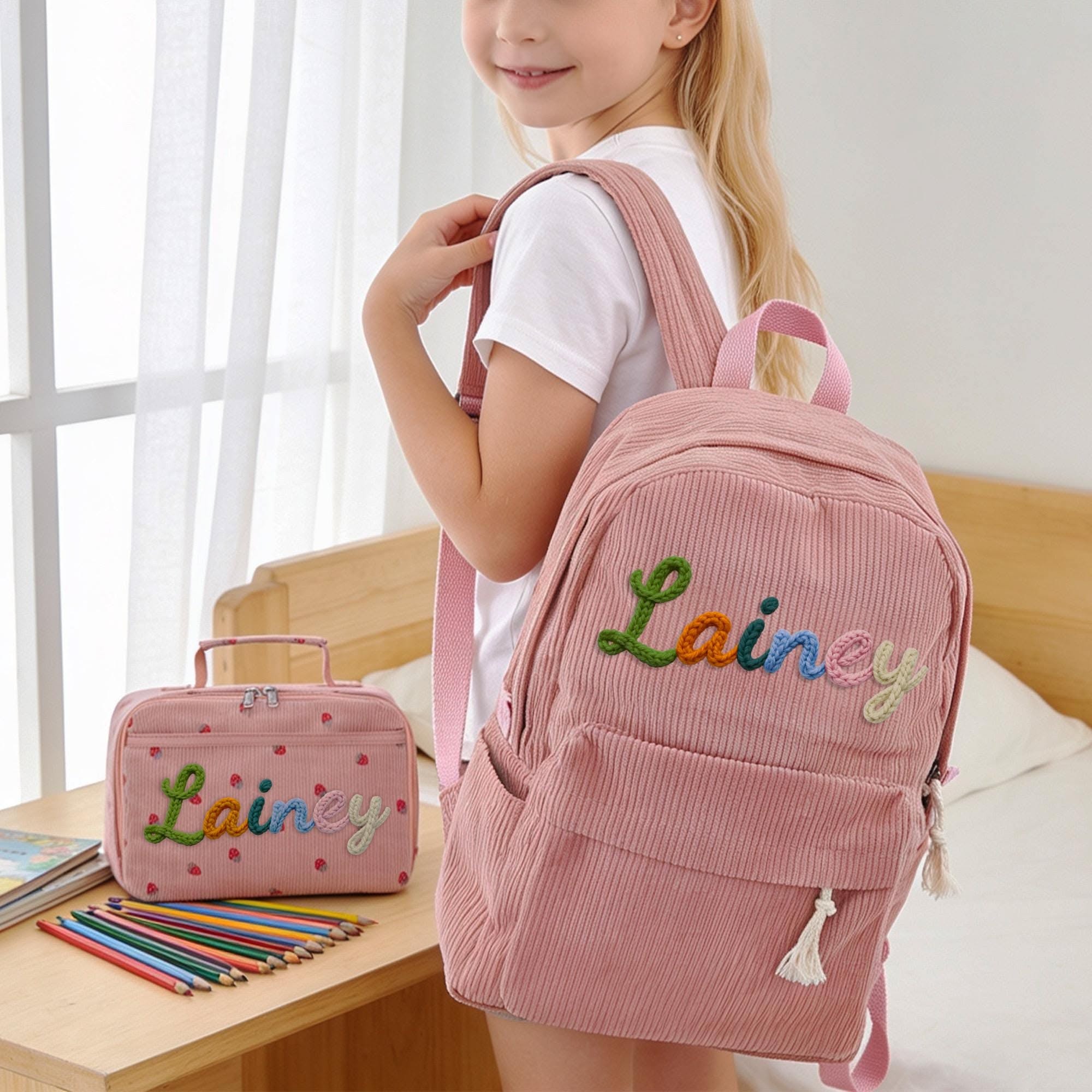 Personalized Backpack & Lunchbag- Back to School Gifts for Kids- Custom Handmade Name Lettering Bag