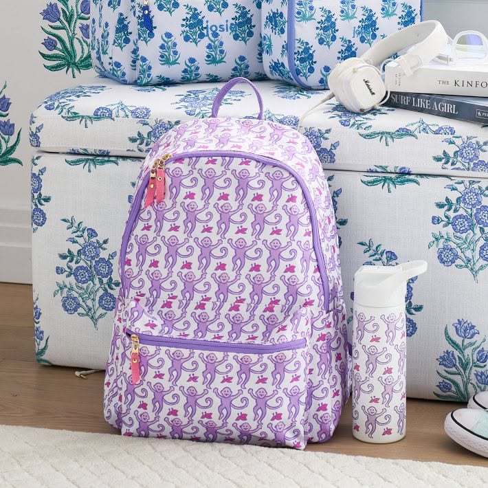 Recycled Colby Large Backpack, Roller Rabbit Lavender Monkey