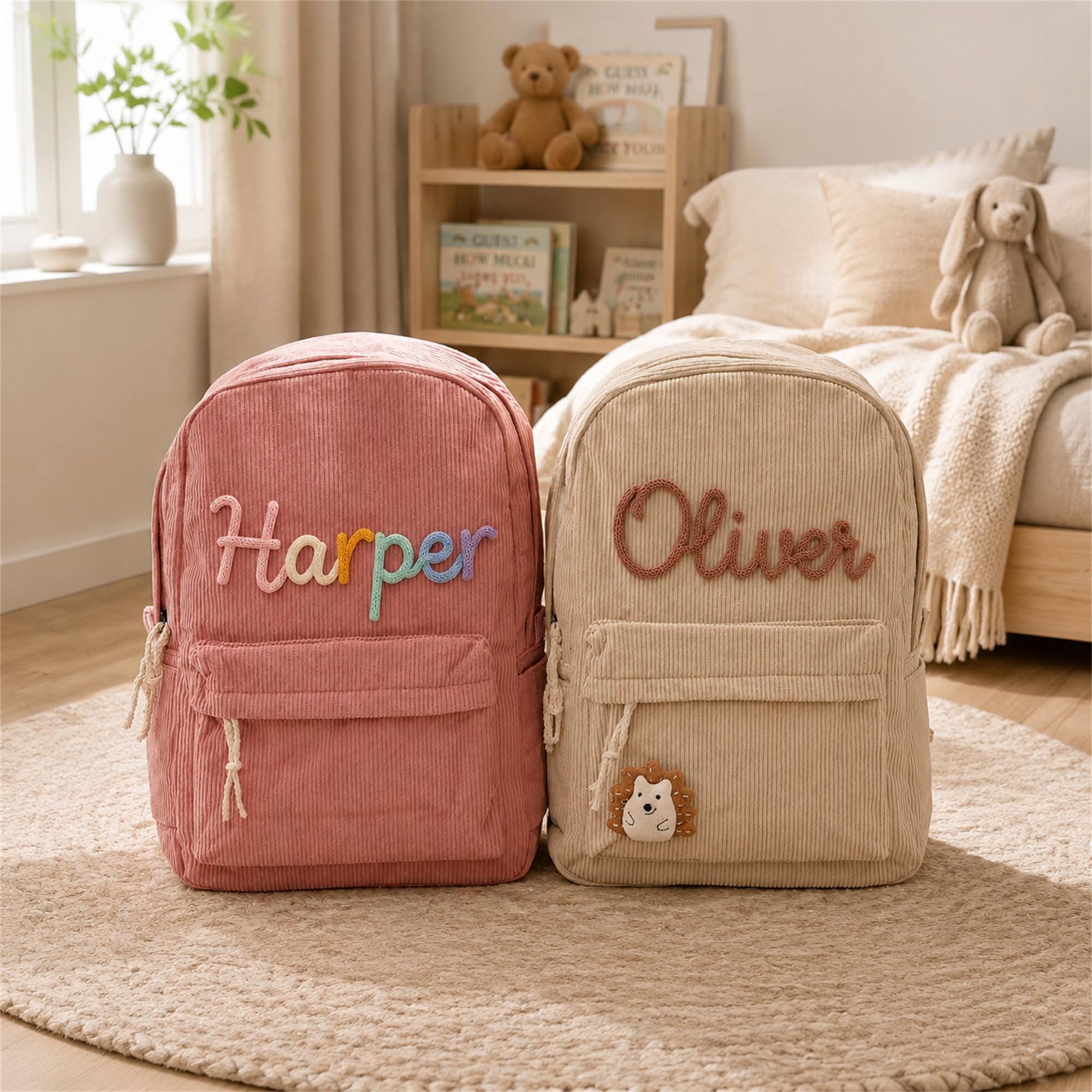 Personalized Corduroy Backpack – Custom Name Kids School Bag, Toddler Preschool Backpack, Back to School Gift for Boys & Girls