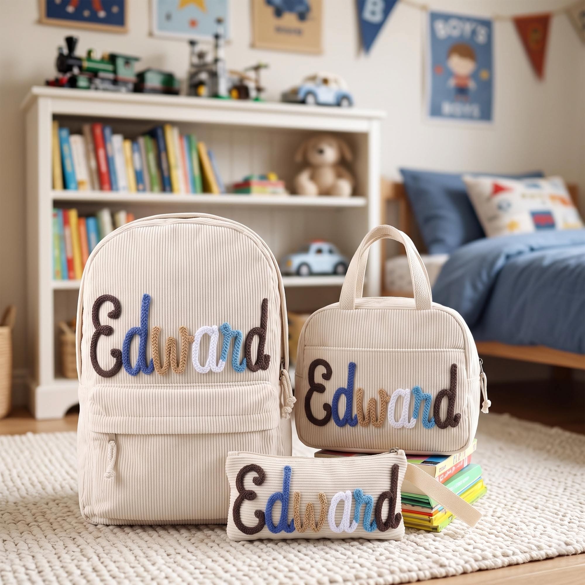 Personalized School Backpack Set Gifts for Kids– Custom Emboridered Name Lettering School Bag