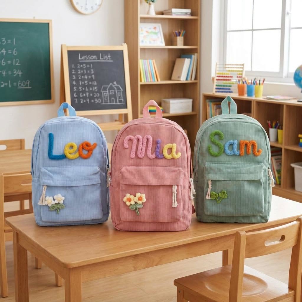 Personalized Corduroy Toddler Backpack Custom Name Kids Bag Kindergarten Nursery Rucksack Baby Girl Boy Gift Pre-K Bookbag For Daycare Thid