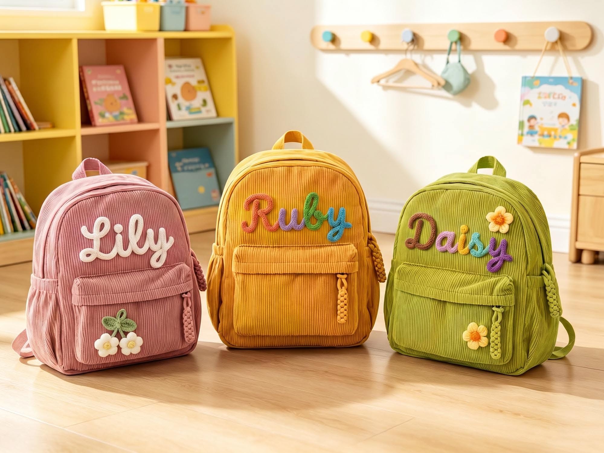 Personalized Kids Backpack with Name, Custom Corduroy Toddler Bag, Embroidered Preschool Daycare Backpack, Back to School Kindergarten Gift
