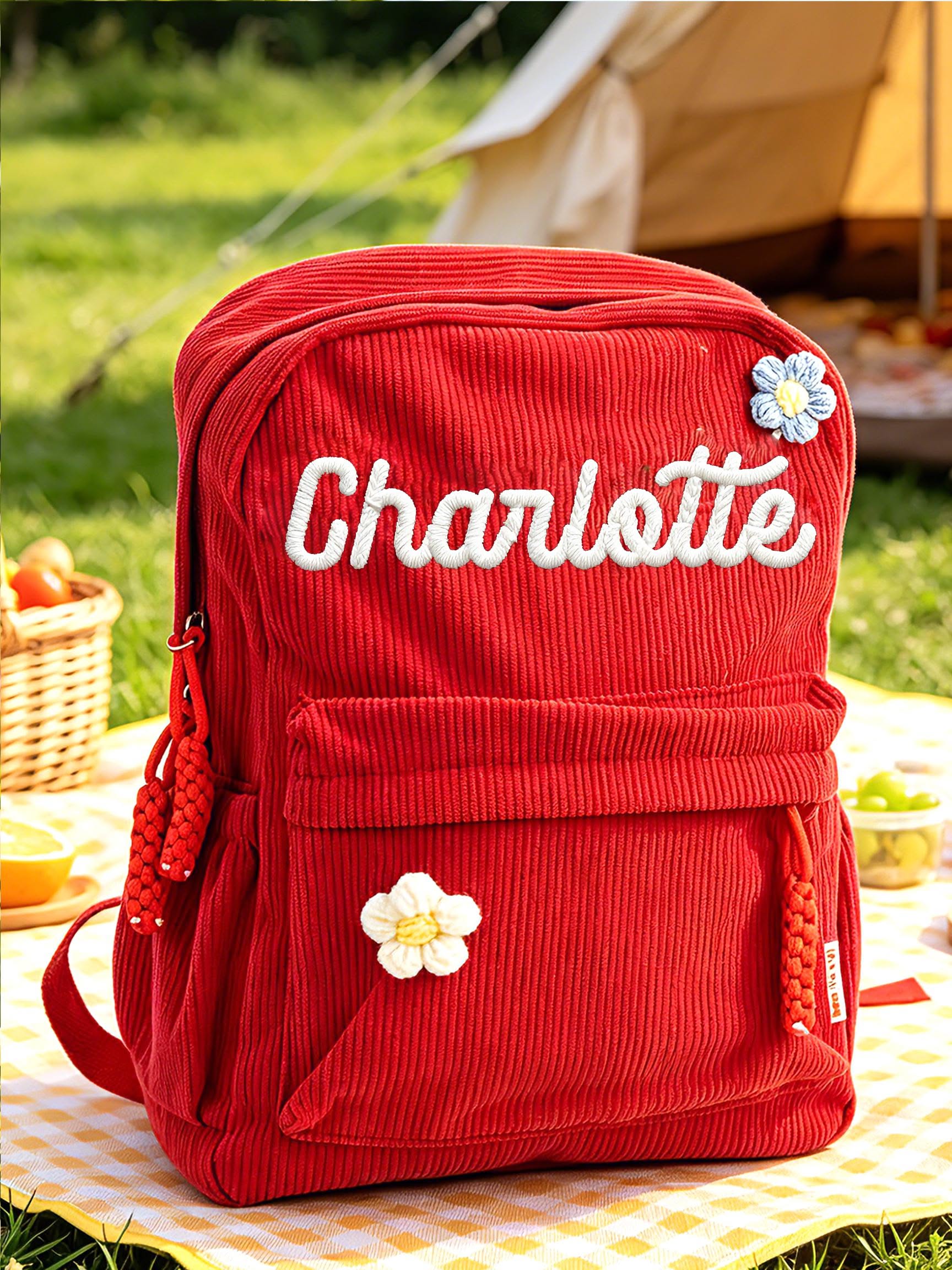 Custom student backpack,corduroy bag, back-to-school gifts, embroidered children name, personalized accessories, birthday gift, holiday gift
