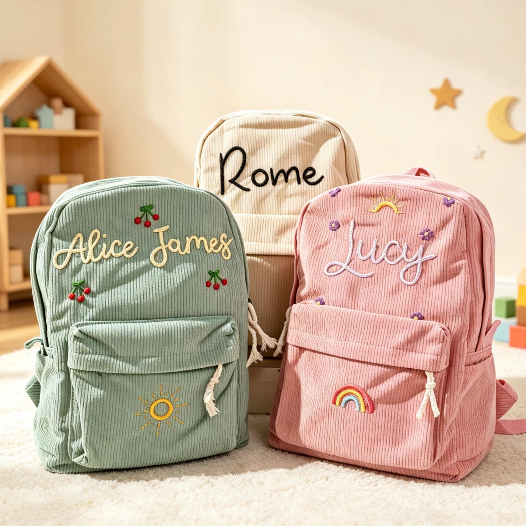 Personalized Corduroy Toddler Backpack | Custom Name Kids School Bag
