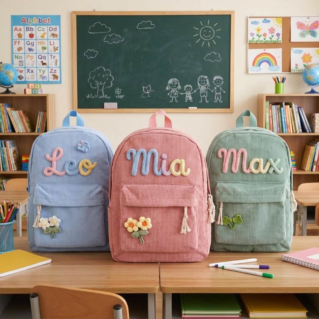 Custom Name Toddler Backpack Personalized Corduroy Daycare Bag for Baby Boy & Girl Embroidered Kids Bookbag First Birthday Travel Gift Thid
