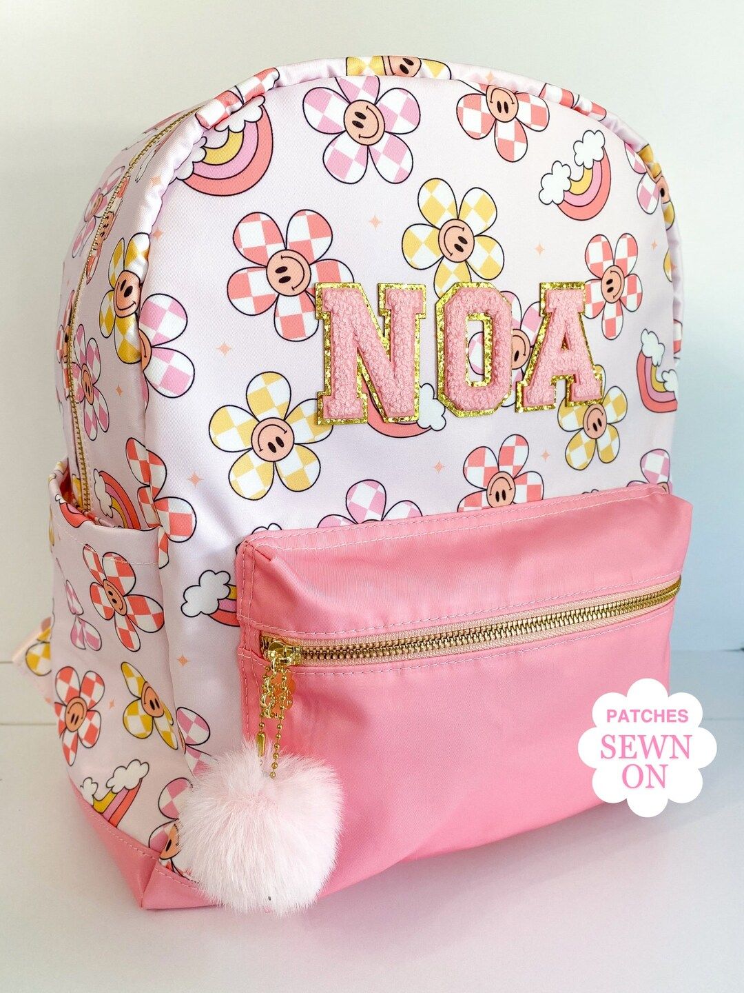 Personalized Floral Backpack for Girls | Custom Pink School Backpack With Sewn on Name | Cute Kids Bookbag for Elementary School Ages 5–8 – Etsy